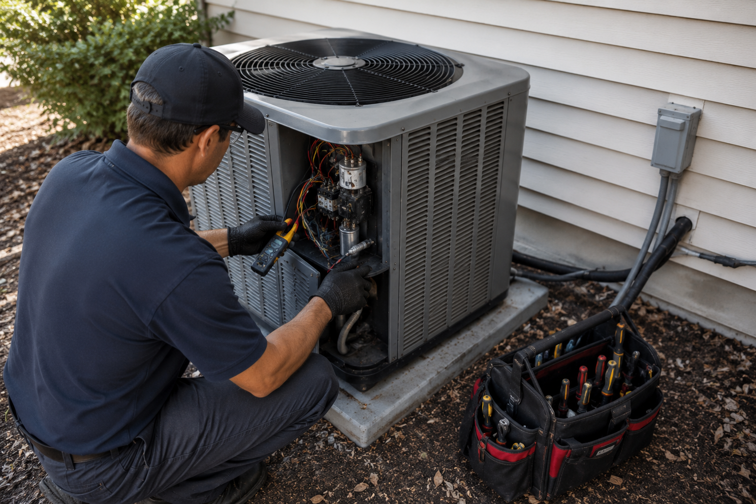 HVAC technician performing annual AC maintenance to extend a cooling system’s life